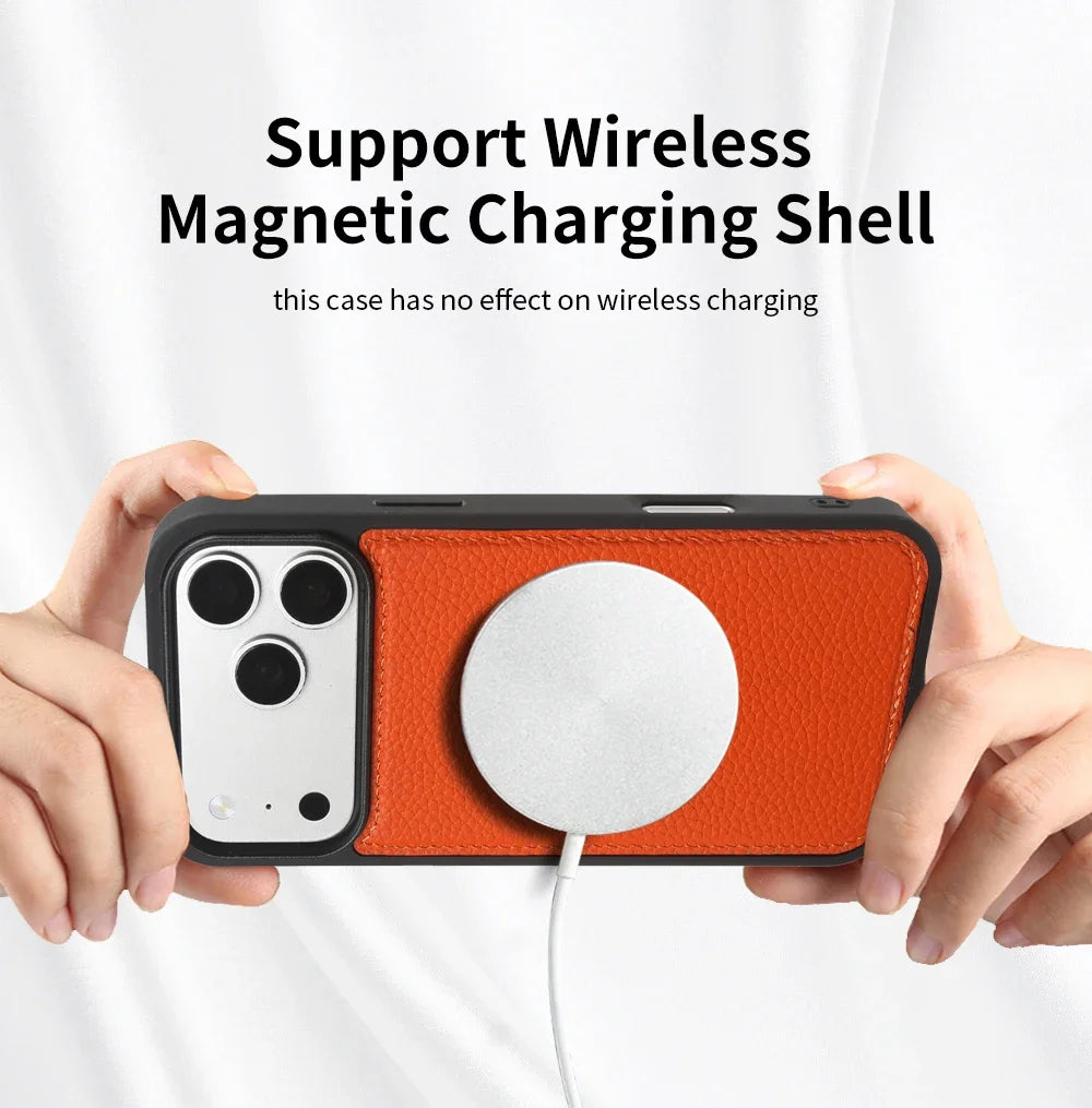 For Magsafe Lychee Genuine Leather Case For iphone 17 Pro Max 16 15 14 Air 17e 16e 11 12 13 Phone Case Magnetic Back Cover Coque