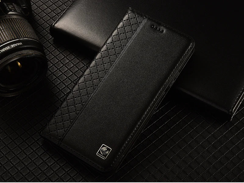 Flip Case For APPLE iPhone 17 17Pro Air Pro Max Genuine Leather Magnetic Cover Luxury Cowhide Grid Pattern Wallet Cases Covers