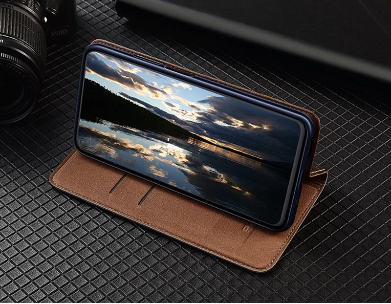 Flip Case For APPLE iPhone 17 17Pro Air Pro Max Genuine Leather Magnetic Cover Luxury Cowhide Grid Pattern Wallet Cases Covers