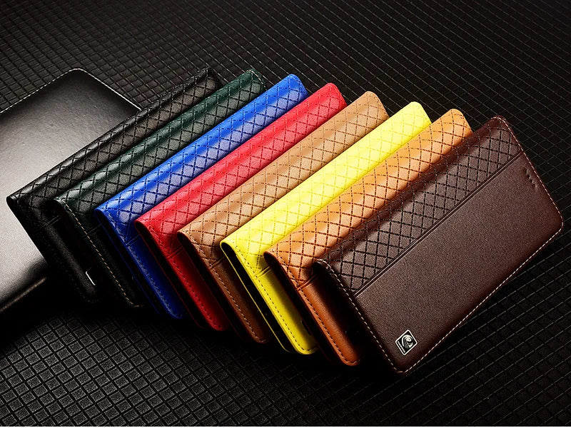 Flip Case For APPLE iPhone 17 17Pro Air Pro Max Genuine Leather Magnetic Cover Luxury Cowhide Grid Pattern Wallet Cases Covers