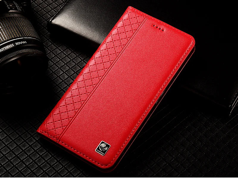 Flip Case For APPLE iPhone 17 17Pro Air Pro Max Genuine Leather Magnetic Cover Luxury Cowhide Grid Pattern Wallet Cases Covers