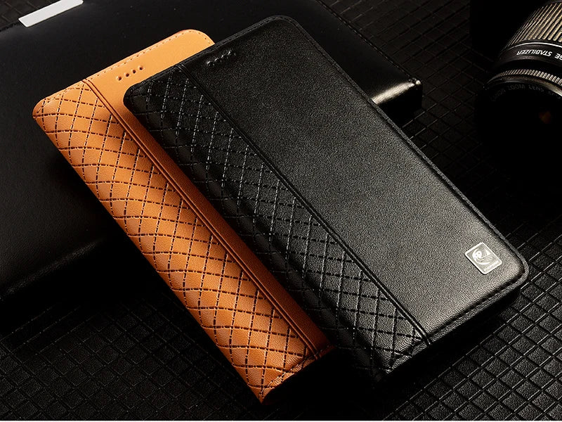 Flip Case For APPLE iPhone 17 17Pro Air Pro Max Genuine Leather Magnetic Cover Luxury Cowhide Grid Pattern Wallet Cases Covers