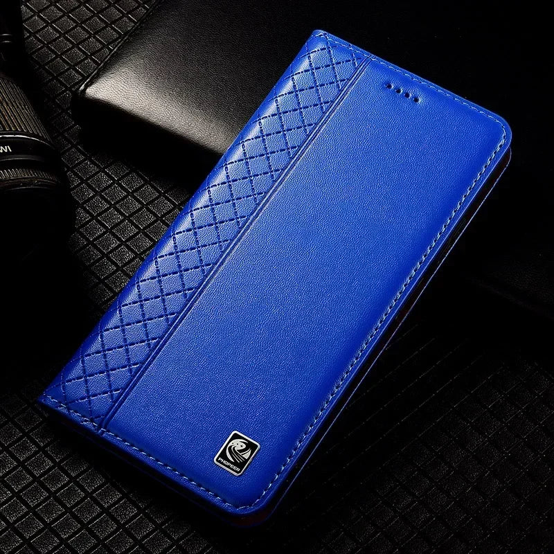 Flip Case For APPLE iPhone 17 17Pro Air Pro Max Genuine Leather Magnetic Cover Luxury Cowhide Grid Pattern Wallet Cases Covers